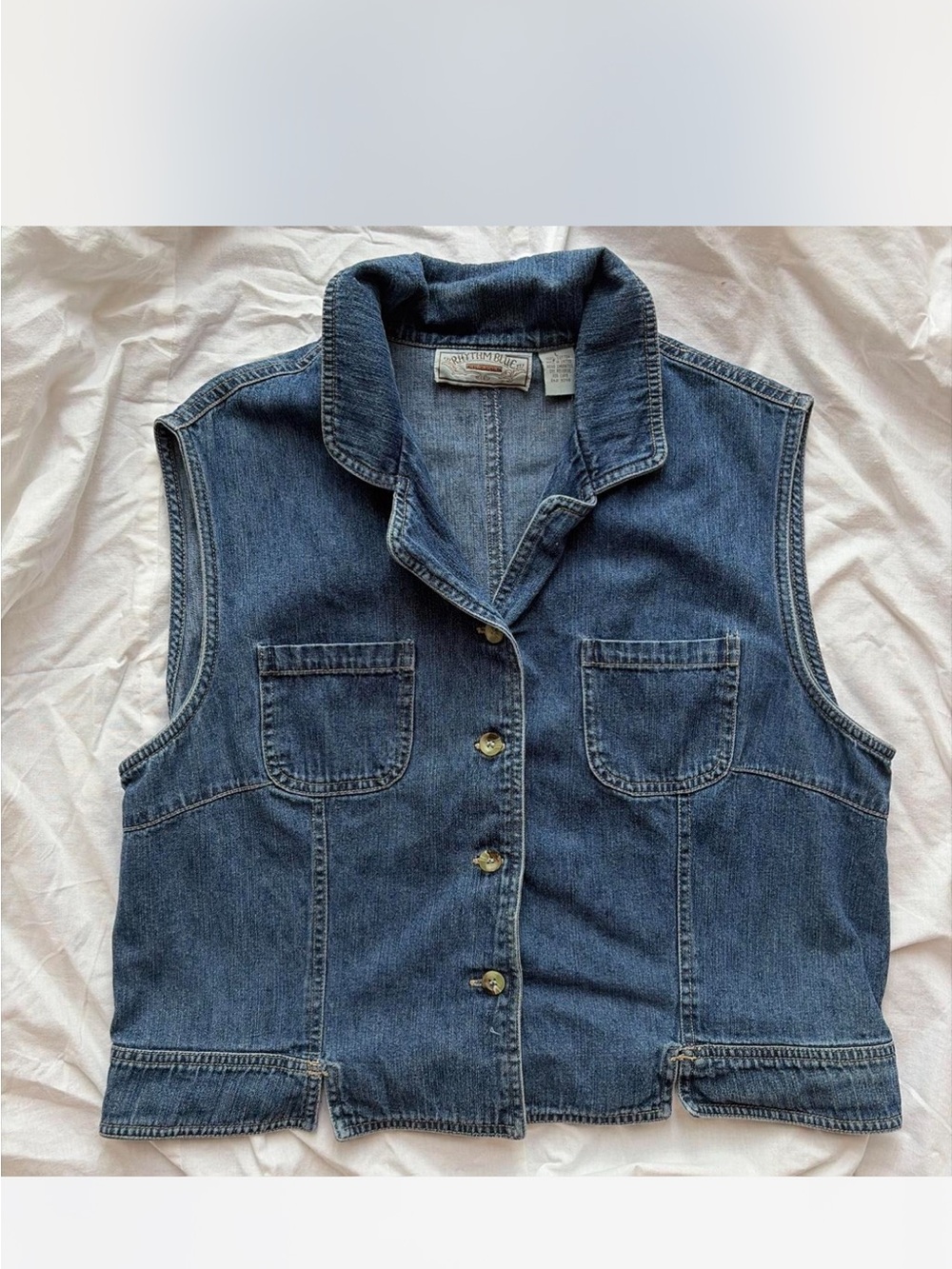 Denim Sleeveless Button-Front Vest - Blue